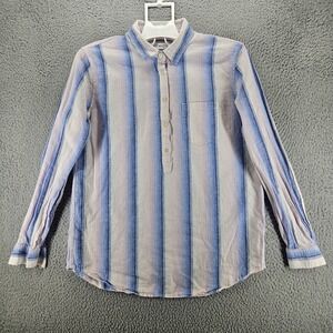 Gap Shirt Women Size Medium Linen Blend 1/2 Button Blue Pink White Striped -‎ M